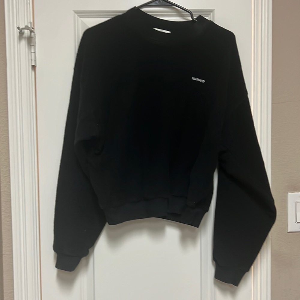 WOMENS BLACK MADHAPPY FRENCH TERRY CROPPED SWEATSHIRT SIZE LARGE